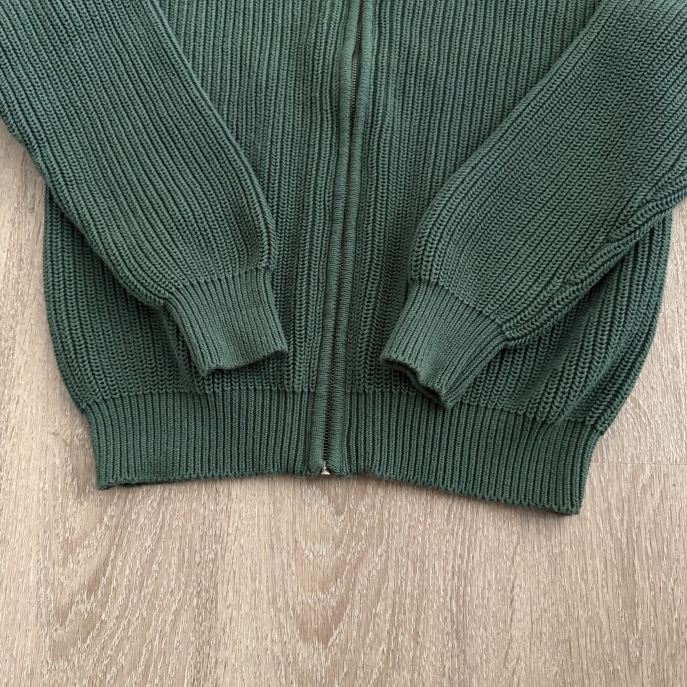 LL Bean Cotton Full Zip Sweater Cardigan Green Ribbed Knit Mock Neck Mens L Reg - Picture 8 of 16